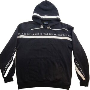 Bleecker & Mercer Hoodie Mens XL Black White Privileged Pullover Sweatshirt
